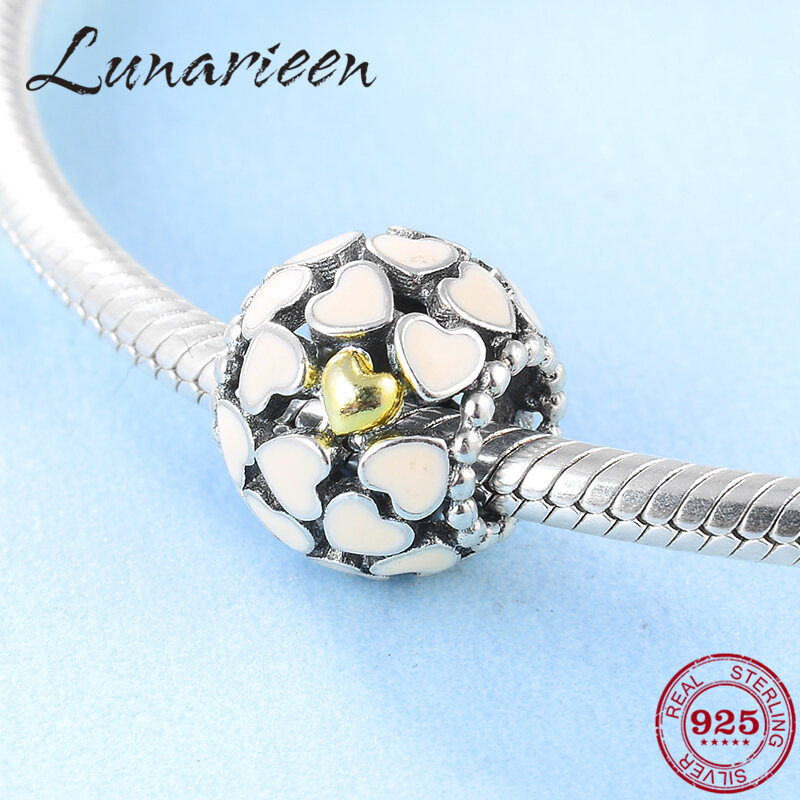 New 925 Sterling Silver Pink heart-shaped DIY fashion enamel beads Fit Original European Charms Bracelet Jewelry making