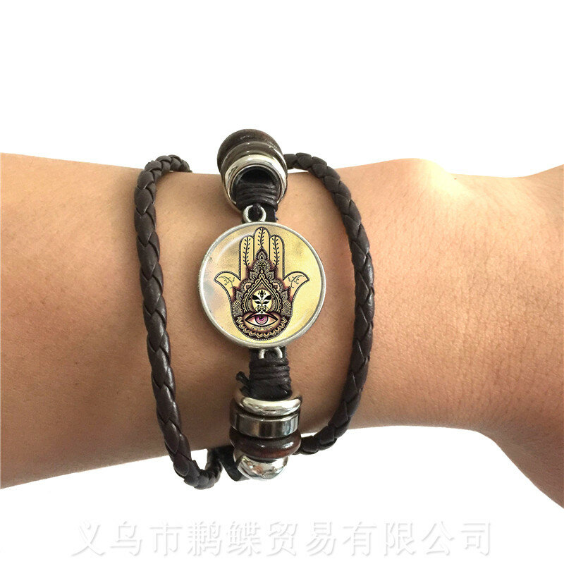 Pulsera de cuero ajustable con símbolo de Antahkarana para hombre, brazalete de geometría sagrada para meditación de chakras, regalo de joyería de moda