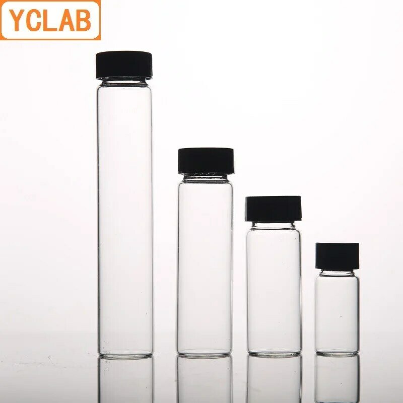 Parafuso transparente da garrafa do soro da garrafa da amostra de vidro de yclab 30 ml com tampão plástico e equipamento plástico da química do laboratório da almofada do pe