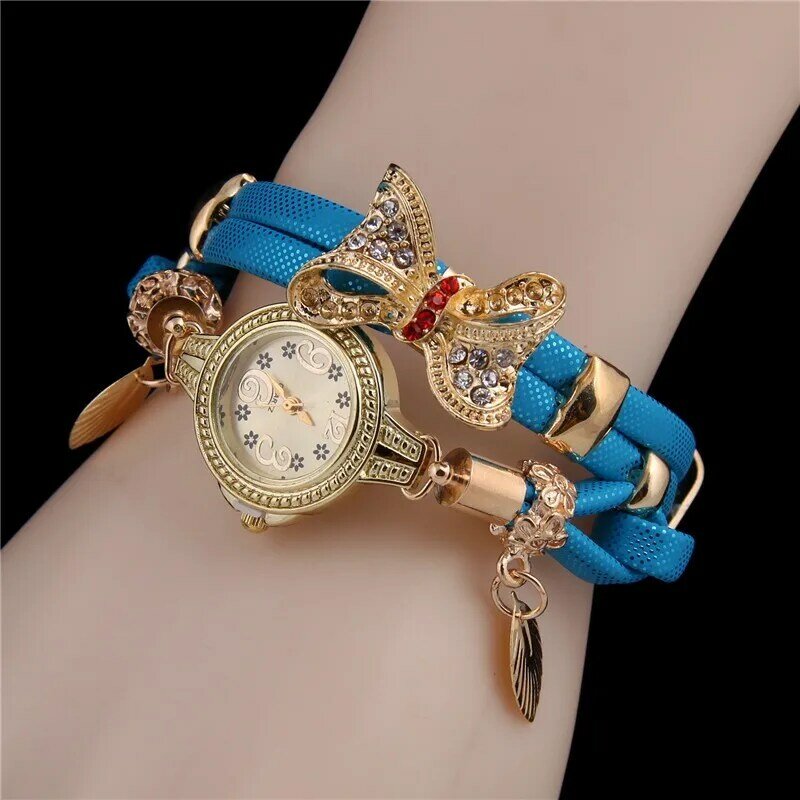 Minhin borboleta retro pulseira relógios feminino adorável casamento quartzo relógios de pulso 6 cores strass delicado feminino relógios