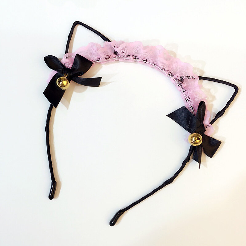 Sweet Lace Chiffons Ribbon Bow Cat Ears Hearband Cute Bell Hair Hoop Children's Headdress Tools Girls Women Headwear