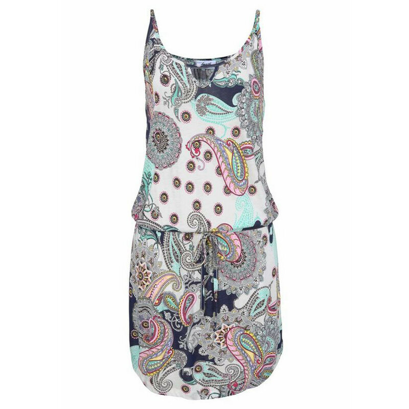 Женское мини-платье в стиле бохо, Пляжное Платье-туника с цветочным принтом, свободный сарафан для вечеринки размера плюс, W0619