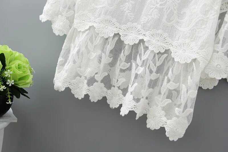 Blusa de verão feminina 1812, camisa branca de algodão com rendas crochê escavadas, de princesa,