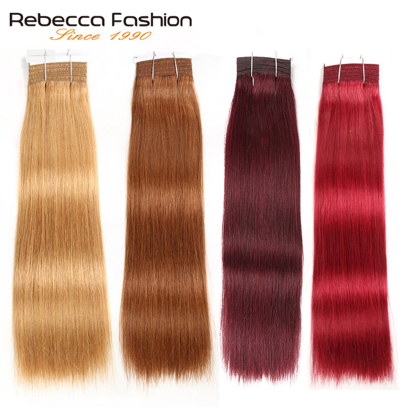 Rebecca podwójne rysowane włosy 113g Remy brazylijski Silky prosto splecione ludzkie włosy wiązki Ombre czerwony brązowy blond czarne kolory 1 PC