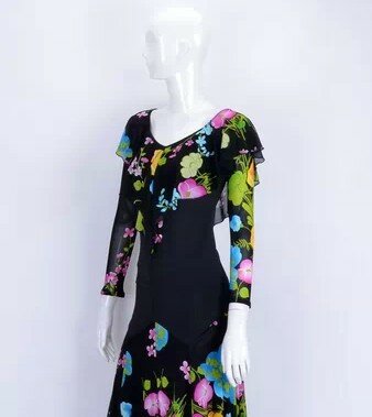 볼룸 댄스 현대 멀티 레이어 연꽃 잎 v 칼라 긴 소매 블라우스 셔츠 t14020