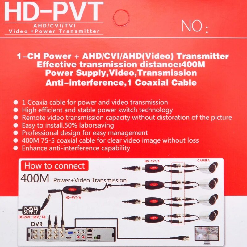 GADINAN AHD CVI TVI CCTV Camera Power Video Transmission Via One BNC Video Cable Up to 400M HD-PVT Power Video Transmitter