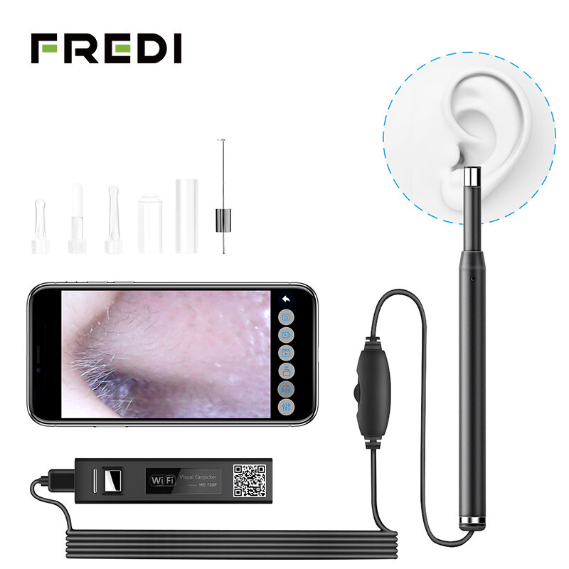 FREDI Medical WIFI Endoscope Camera 5.5mm 2m Mini Ear Nose Otoscope Endoscope Waterproof Soft Cable Borescope Inspection Camera