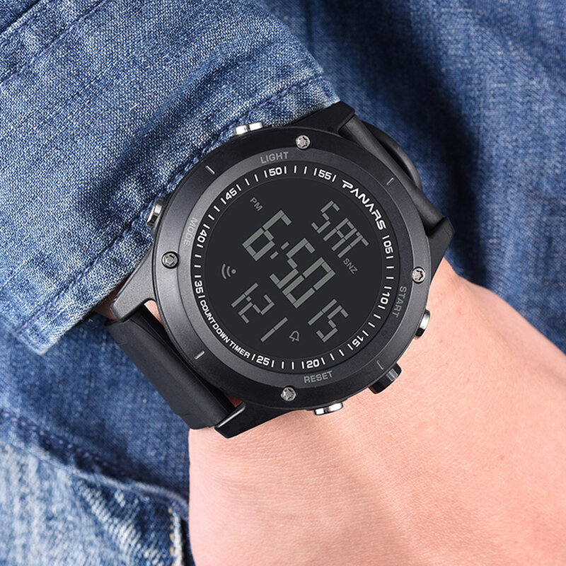 PANARS Mode Männer Digitale Uhr Outdoor Sport LED Alarm Uhr Armbanduhr Wasserdicht Dual Time Relogio Masculino