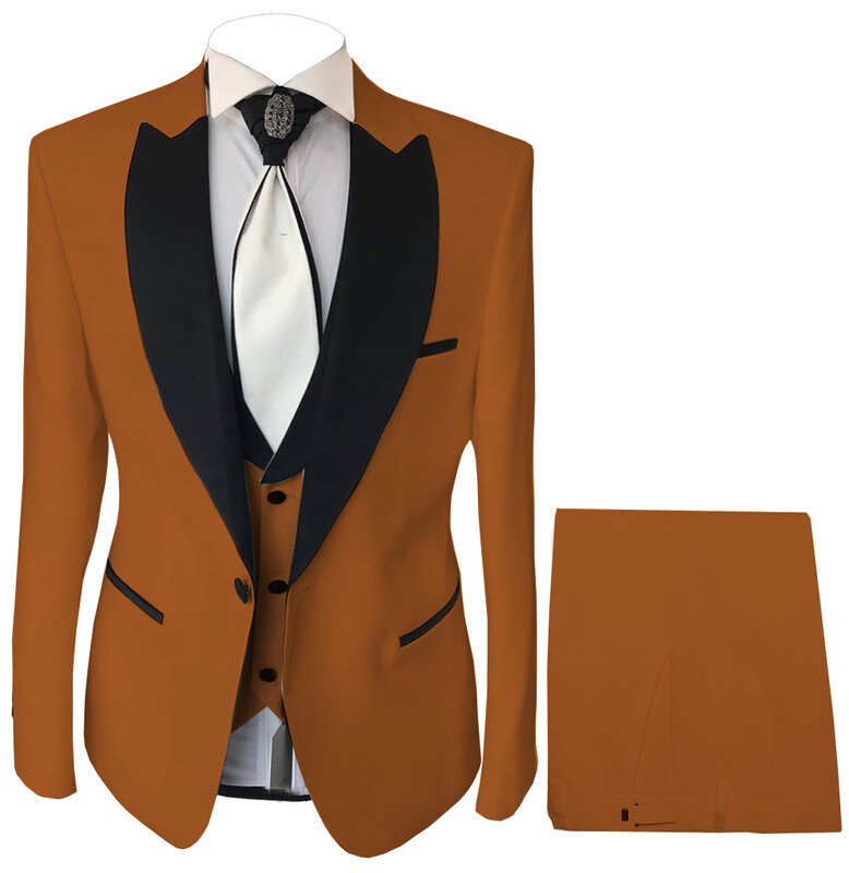 Jas 3 Buah Pria Tuksedo Kerah Takik Busana Pesta Jaket Warna Cerah Solid Blazer & Celana & Rompi untuk Pernikahan