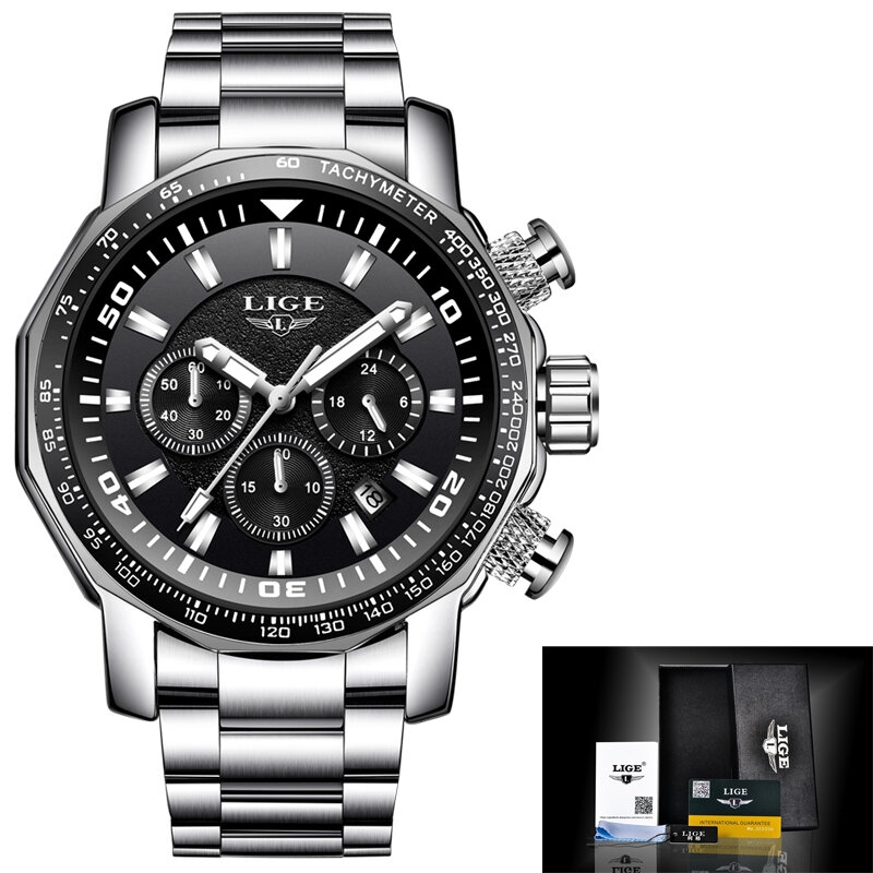Relogio Masculino ผู้ชายนาฬิกา LIGE Luxury Business นาฬิกาควอตซ์ผู้ชายขนาดใหญ่ Dial แฟชั่นทหารกีฬานาฬิกา