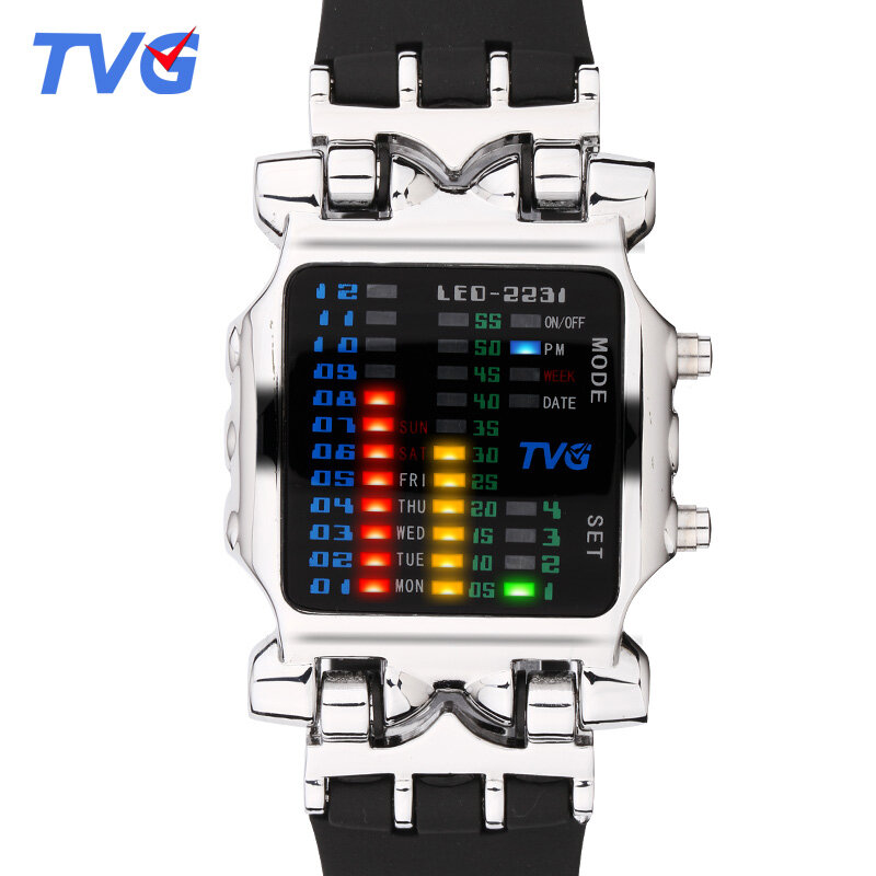 Marca de luxo tvg relógios masculinos moda pulseira de borracha led relógio digital à prova dwaterproof água esportes relógios militares relogios masculinos