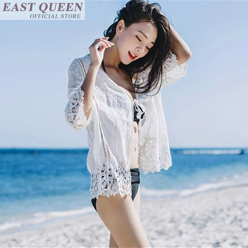 Summer women blouses tops 2018 sexy deep v-neck half sleeve hollow out solid white shirts for beach loose blouse DD723 L