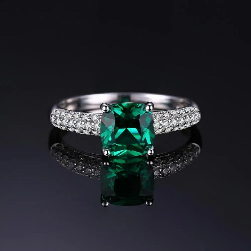 JewelryPalace Green Simulated Nano Emerald Created Ruby Ring 925 Sterling Silver Gemstone Solitaire Engagement Rings for Women