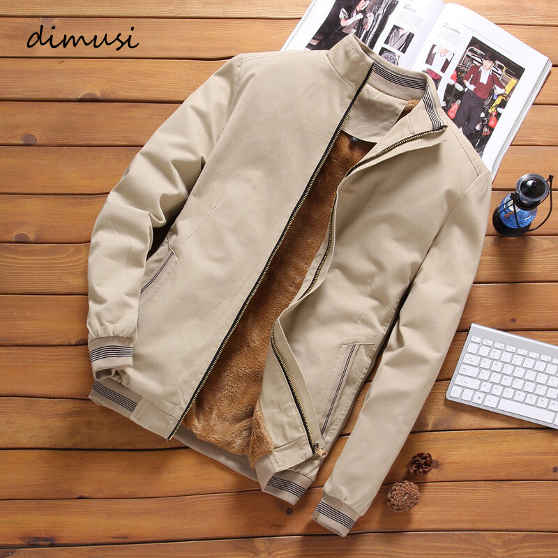 DIMUSI-Casaco bombardeiro de lã masculino, corta-vento grosso quente, casacos militares de beisebol, outwear casual masculino, roupas de outono