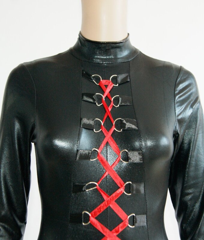 Dream Vine-mono Sexy de piel sintética Zentai, traje suave de aspecto húmedo, con cordones, elástico, negro, de PU, para discoteca