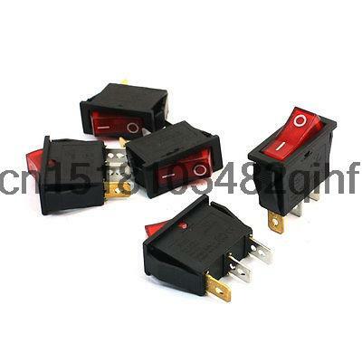 5Pcs Red Pilot Lamp 10A 250VAC 20A 125VAC 3Pin SPST Snap In Boat Rocker Switches