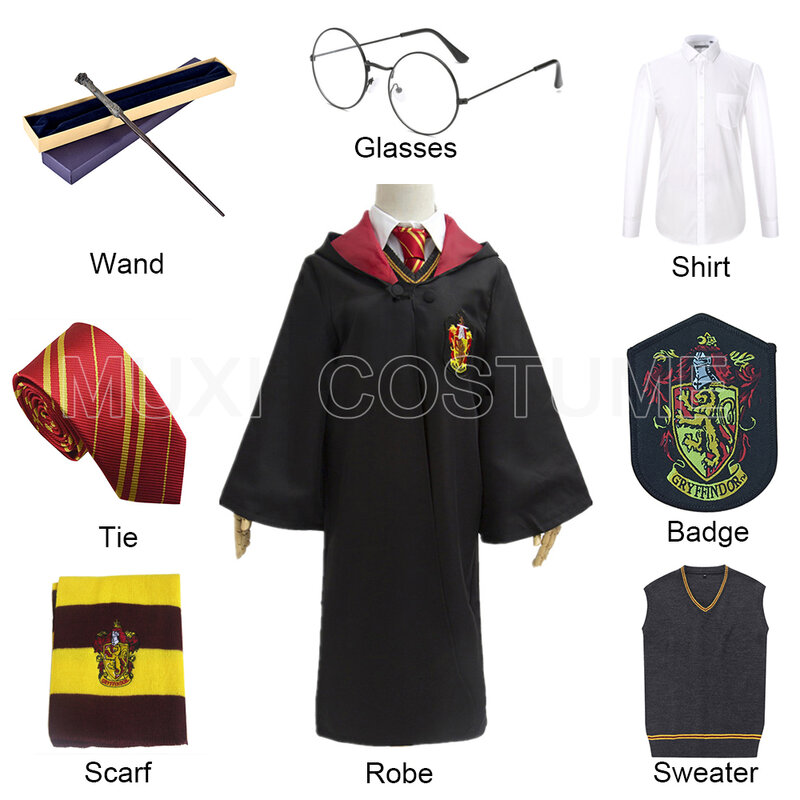 Gryffindor uniforme conjunto completo cosplay traje adulto versão algodão festa de halloween novos presentes harris traje