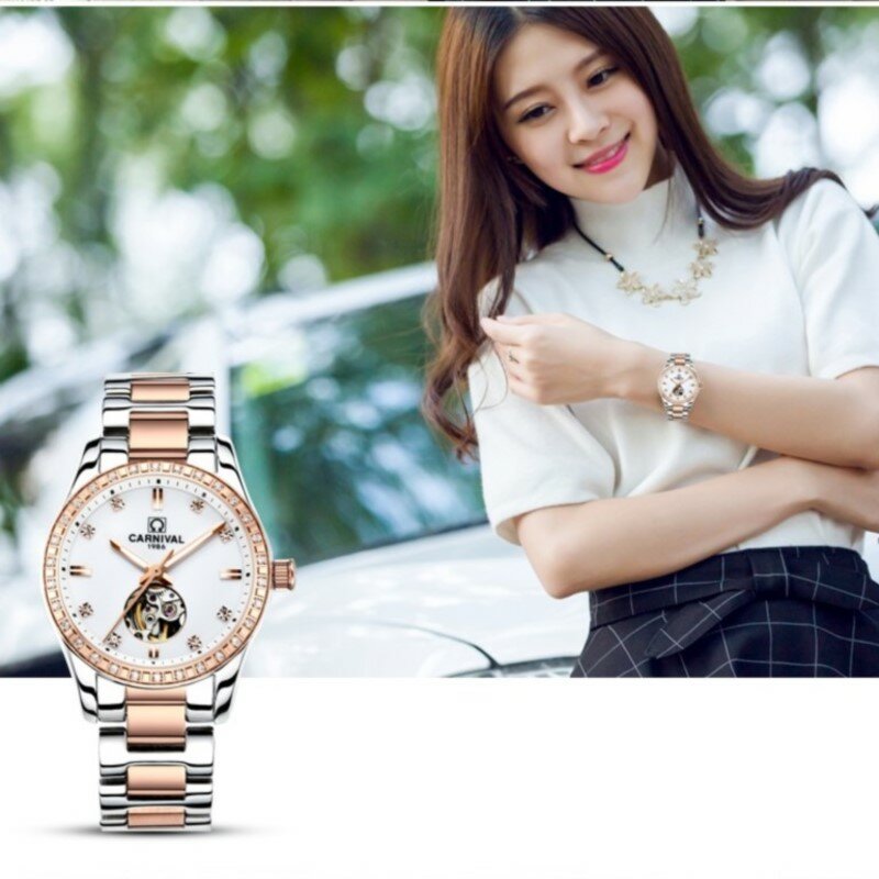 Karnawał nowe luksusowe kobiety oglądać najlepsze marki automatyczny zegarek kobiety HD świecący kalendarz lub Tourbillon wodoodporny Sapphire Kol saati