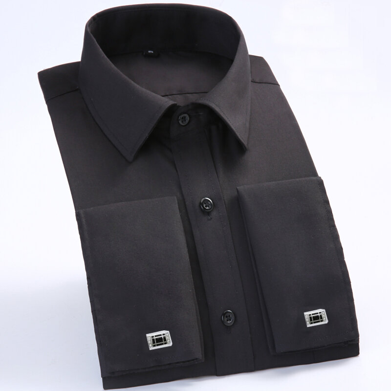 Chemise à manches longues avec boutons de manchette français pour hommes, chemises formelles, chemise habillée classique, marque, nouveau