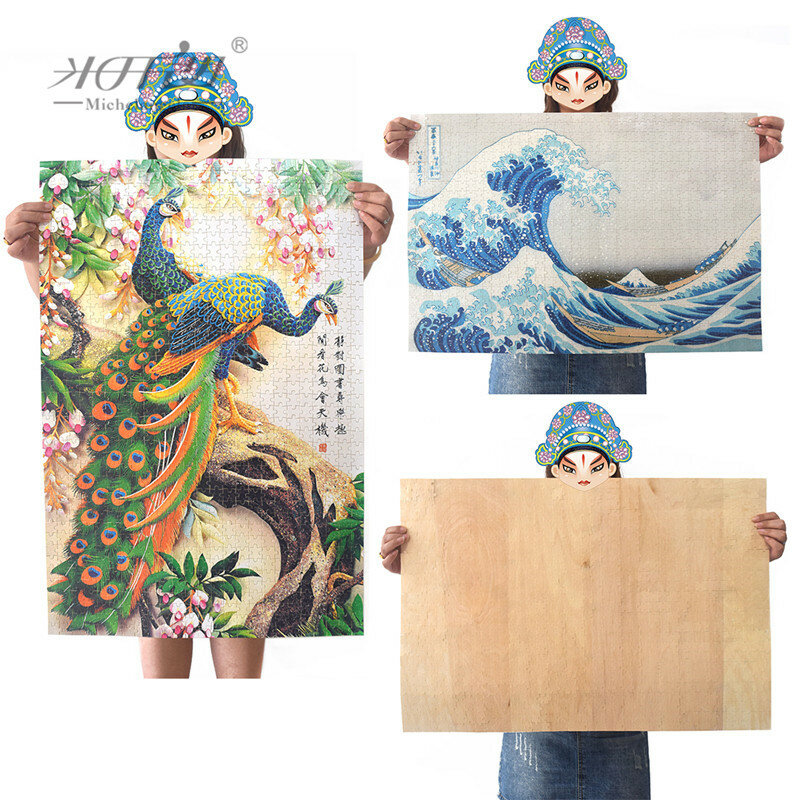 Michelangelo Wooden Jigsaw Puzzles 500 1000 Piece Chinese Old Master Auspicious Peacock Educational Toy Decorative Wall Painting