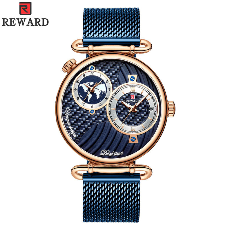 Nagroda mężczyźni zegarki Top marka luksusowe pełna stali nierdzewnej podwójna tarcza kwarcowy zegarek mężczyzna na co dzień wodoodporna analogowy zegarek Relogio Masculino