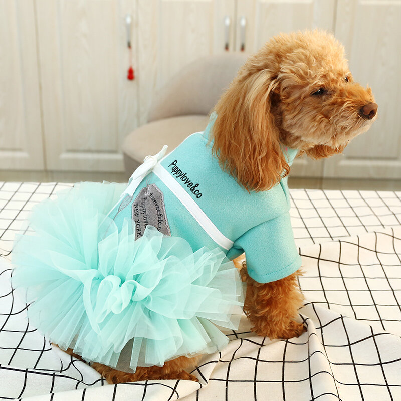 テディプリンセスドレスポメラニアンビション小型犬の服かわいい子犬子犬春と夏のレースのチュチュドレス