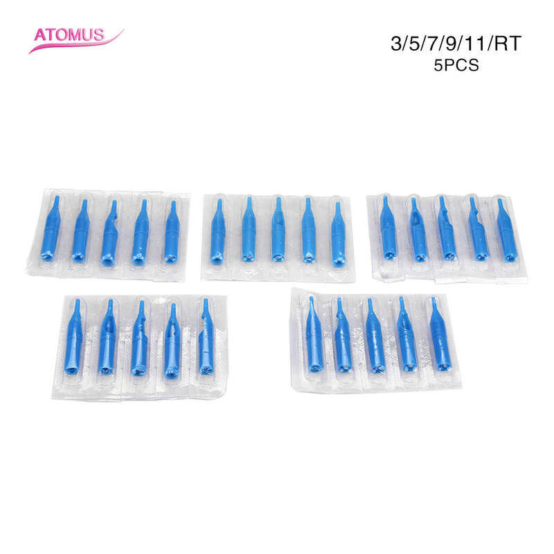 5pcs/lot Disposable Tattoo Tips Blue Nozzles Tube With 3/5/7/9/11RT For Tattoo Needles Accessories Free Shipping