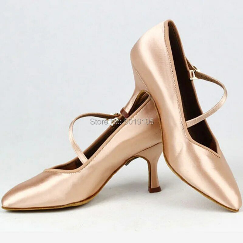 Zapatos de baile profesionales estándar BD 138 para mujer, calzado clásico de satén tostado, tacón alto y bajo, zapatos modernos de baile de salón, suela suave
