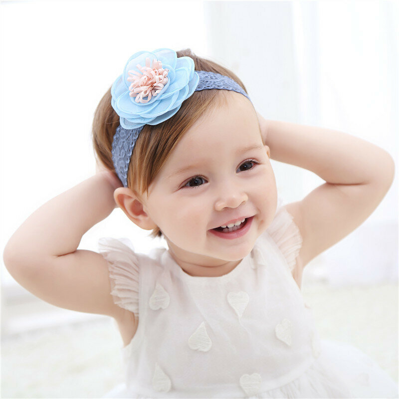 Moda recién nacido Niño diadema accesorios bonitos para el pelo de los niños cinta de encaje pentagrama flores niñas bandas elásticas diadema