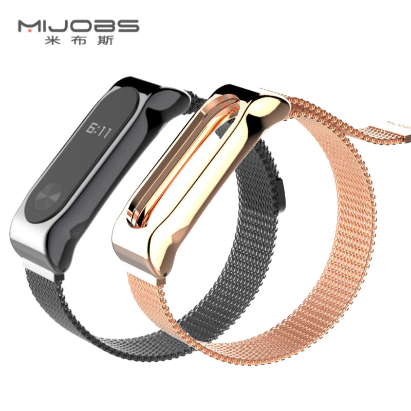 Mijobs Metal Strap For Xiaomi Mi Band 2 Screwless Stainless Steel Bracelet For MiBand 2 Wristbands Replace Strap For Mi Band 2