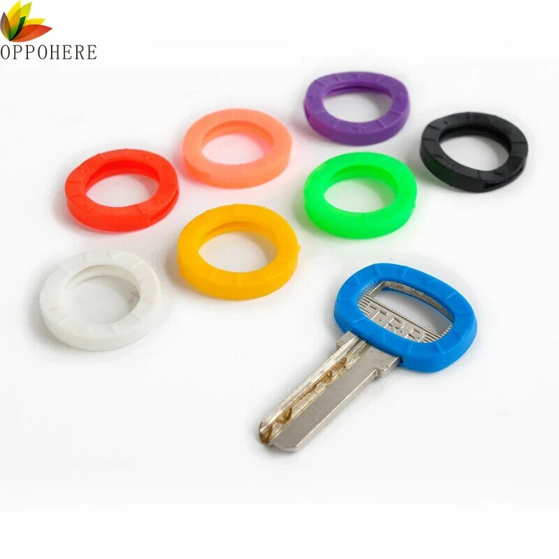 OPPOHERE 8pcs/16pcs Mixed Color Hollow Rubber Key Covers Multi Color Round Soft Silicone Keys Locks Cap Elastic Topper Keyring