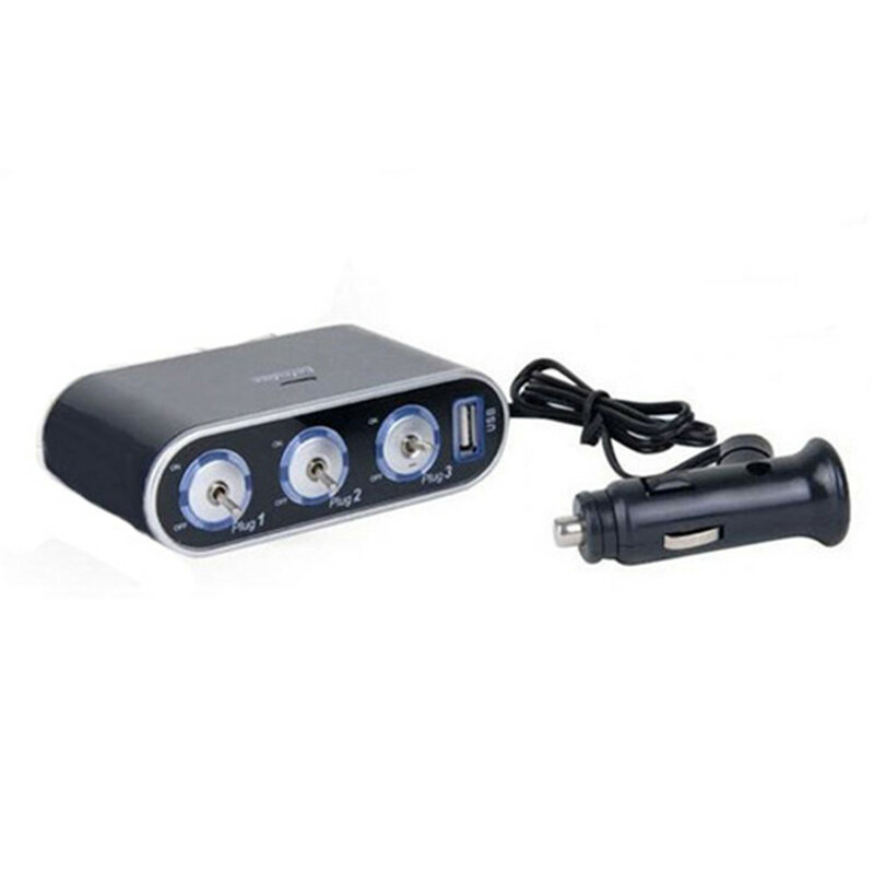 Saklar lampu LED mobil, pengisi daya Mini USB tiga arah, soket pemantik rokok mobil Splitter LED