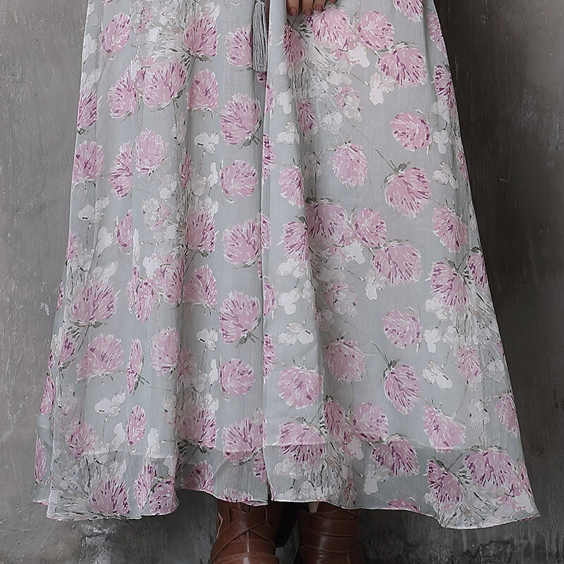 Yuzi-mono bohemio de gasa para mujer, traje holgado de pierna ancha con hombros descubiertos y estampado Floral, largo completo, A82080, 2018