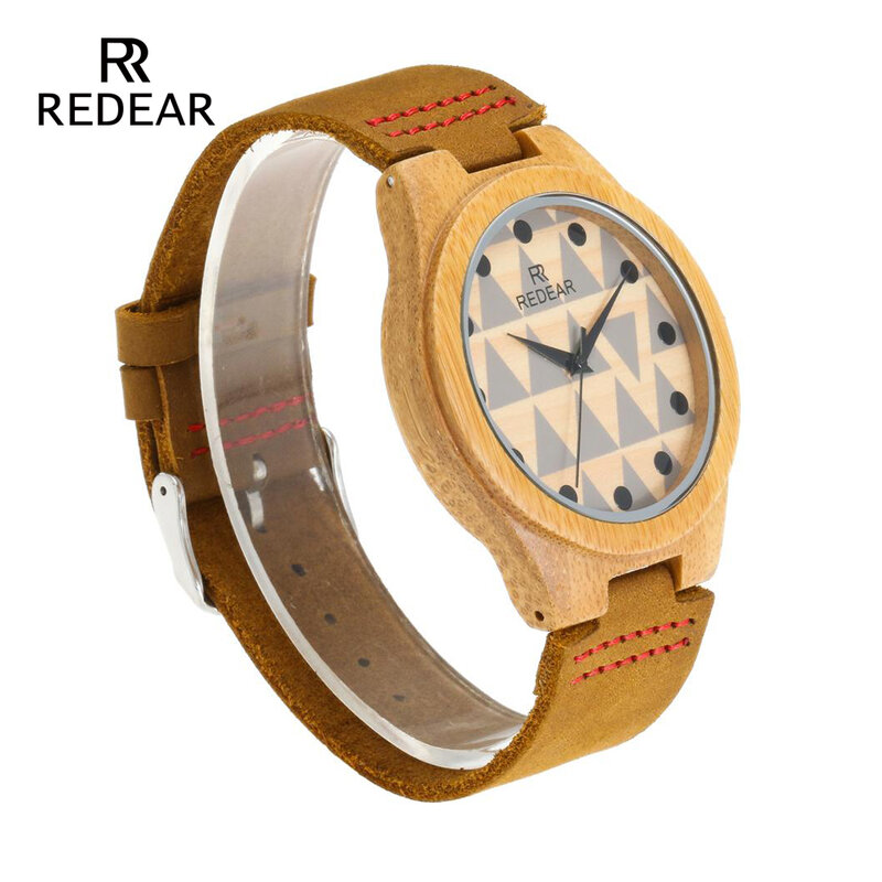 REDEAR 연인의 시계 녹색과 건강한 시계 수제 대나무 벨트 남성 시계 사랑 선물 나무 시계 쿼츠 시계