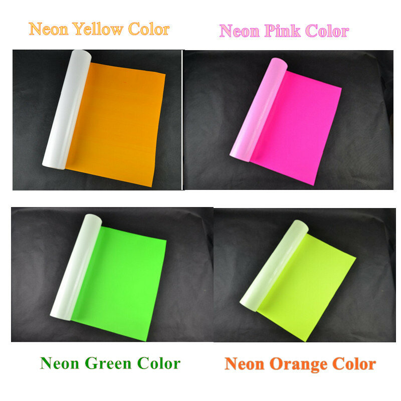 Filme cortável para camisetas, 2 peças/cor flex em vinil neon rosa/laranja/amarelo/verde