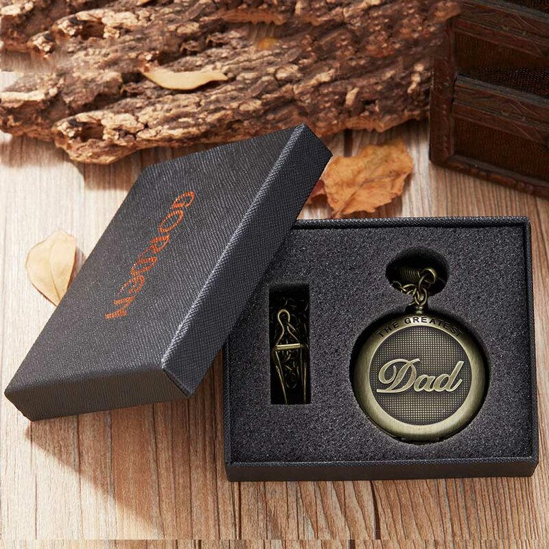 The Greatest DAD กระเป๋านาฬิกาของขวัญกล่องวันพ่อ I LOVE YOU DAD to Daddy ของขวัญวันเกิดผู้ชาย gold Bronze FOB Chain Cloc