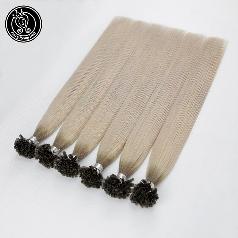 Fairy Remy Hair 0.8g/s 16-24 Inch Real Remy Fusion U Tip Hair Extensions Human Hair Balayage Ice Blonde Pre Bonded Remy Hair
