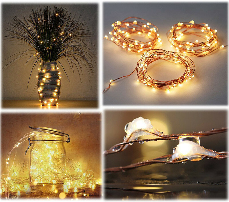 LEDストリングライト,2m,5m,防水,銅線,CR2032バッテリー,ガーランド,クリスマス,結婚式の装飾用