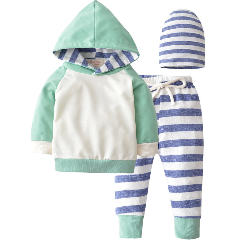 3Pcs Toddler Baby Boys Girls Clothing Sets Long Sleeve Hoodie Tops Sweatsuit Stripe Pants Outfit Set Newborn Infant Clothes