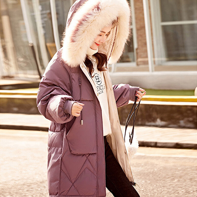 Новая модная женская зимняя куртка большого размера с меховым капюшоном, женская зимняя парка, длинная теплая плотная женская пуховая хлопковая куртка, пальто