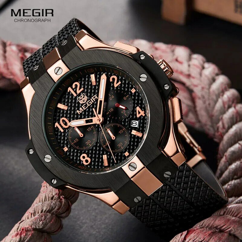 Chronograf megir Sport zegarek mężczyźni kreatywny duża tarcza armia wojskowy kwarcowy zegarki zegar mężczyźni Wrist Watch godzina Relogio Masculino