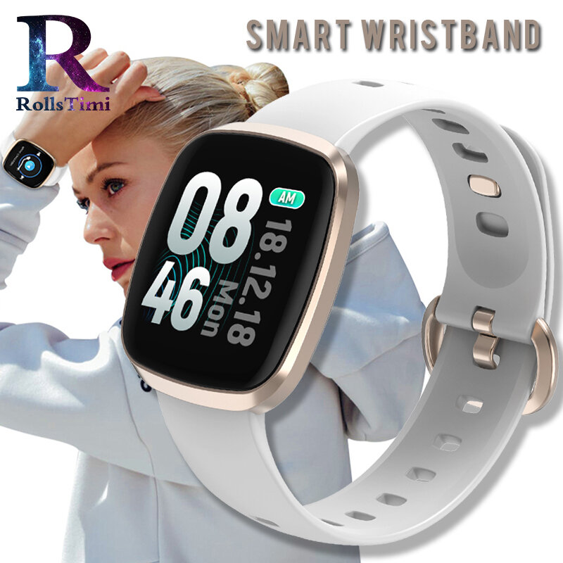 Rollstimi relógios inteligentes mulher pressão arterial pulseira inteligente rastreador de fitness à prova dwaterproof água esportes relógio para homem android ios