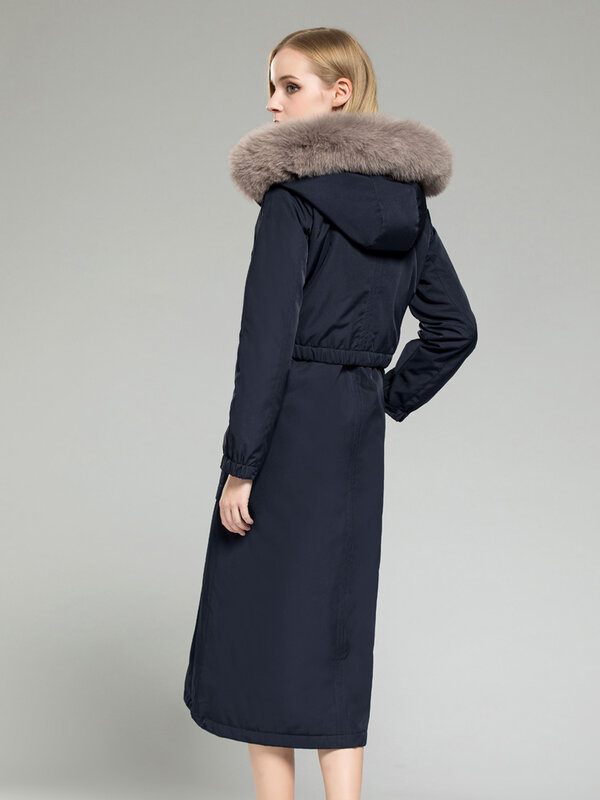 AYUNSUE парка из натурального меха, зимняя женская куртка с подкладкой из натурального кроличьего меха, длинное пальто, женская теплая парка с воротником из лисьего меха MY3602