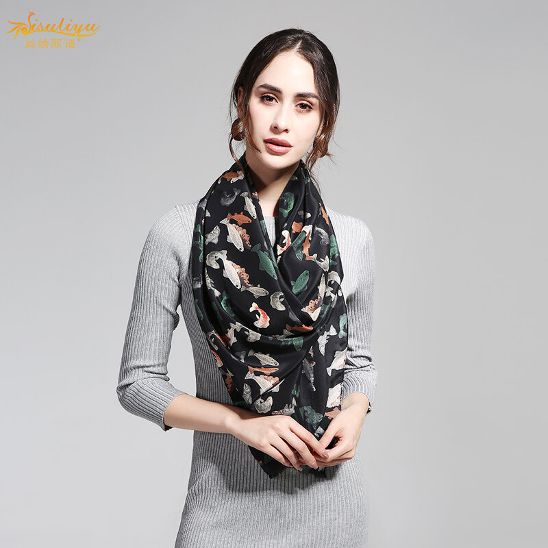100% Silk Crepe Scarf 130X130cm Pure Silk Fabric New Trends Plus Size Fashion Women Scarf Winter Scarf Square Scarf