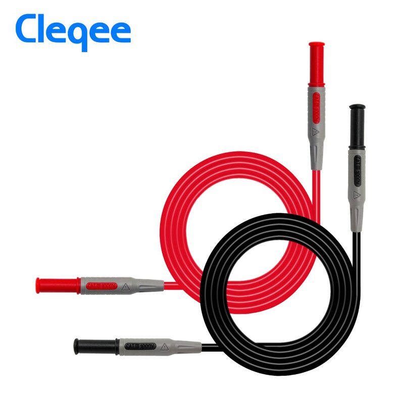 Cleqee-Cable de prueba de multímetro P1032 p1033, moldeado por inyección, 4mm, línea de prueba de enchufe Banana, Cable de prueba recto a Curvo