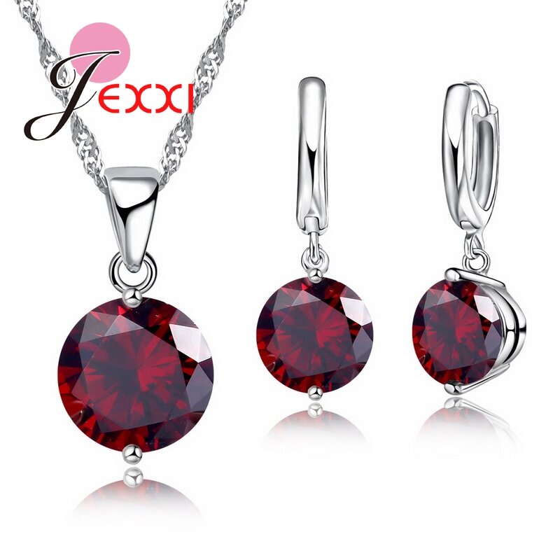 Trendy 8 Colors Cubic Zirconia 925 Sterling Silver Drop Earrings Necklace Set Women Wholesale Statement Jewelry Sets Gifts
