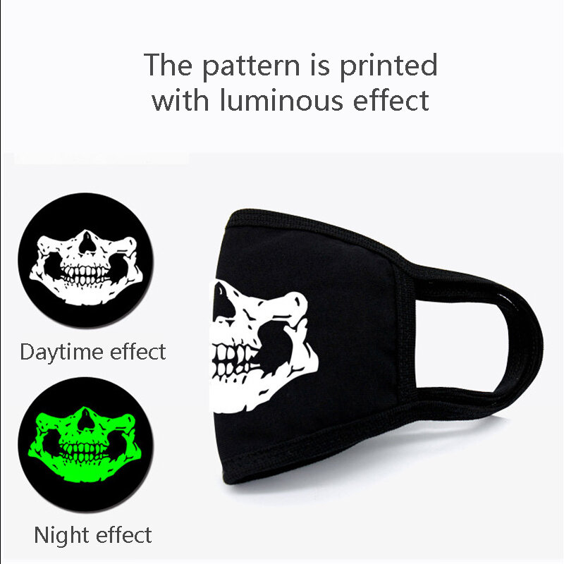Black Luminous Face Mouth Mask Noctilucent Kawaii Anime Tooth Anti-dust Pollution Masks Cotton Fabric Anti-dust Pollution Masks