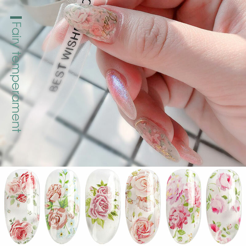 HNUIX 10 colours Nail Leaf Stickers Varnish Mix Rose Flower Transfer Foil Nails Decal Cursors For Nail Art Foil Manicure Designs