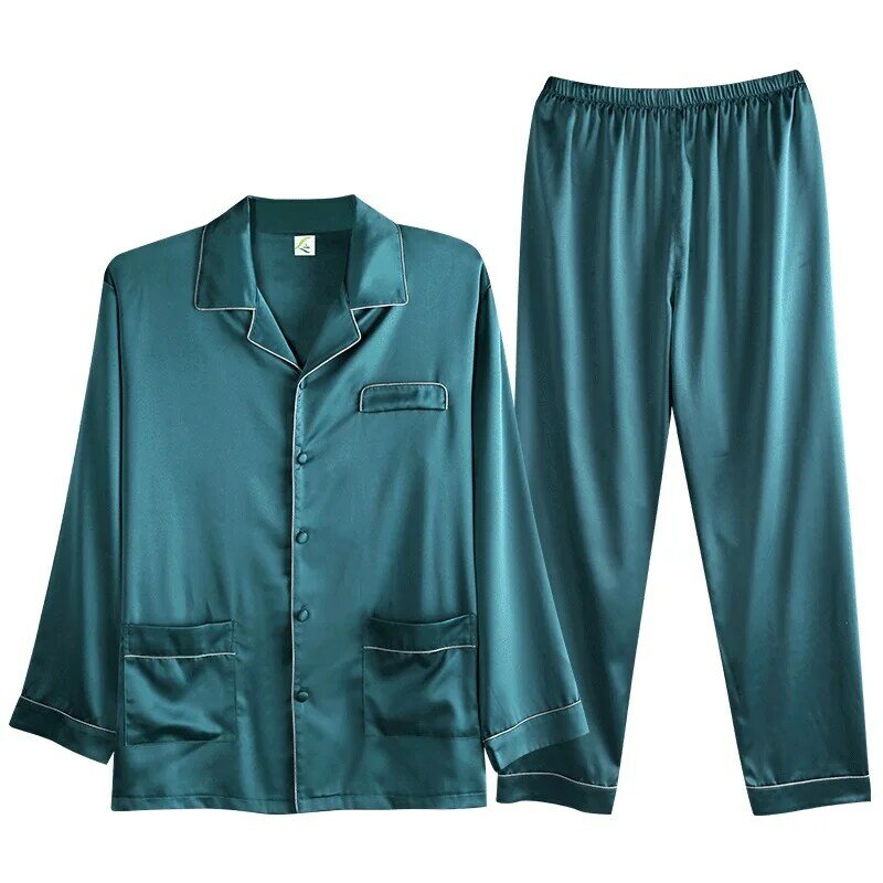 Conjunto de Pijama sencillo de seda para Hombre, ropa de dormir de lujo, cárdigan de satén, para el hogar, 2022