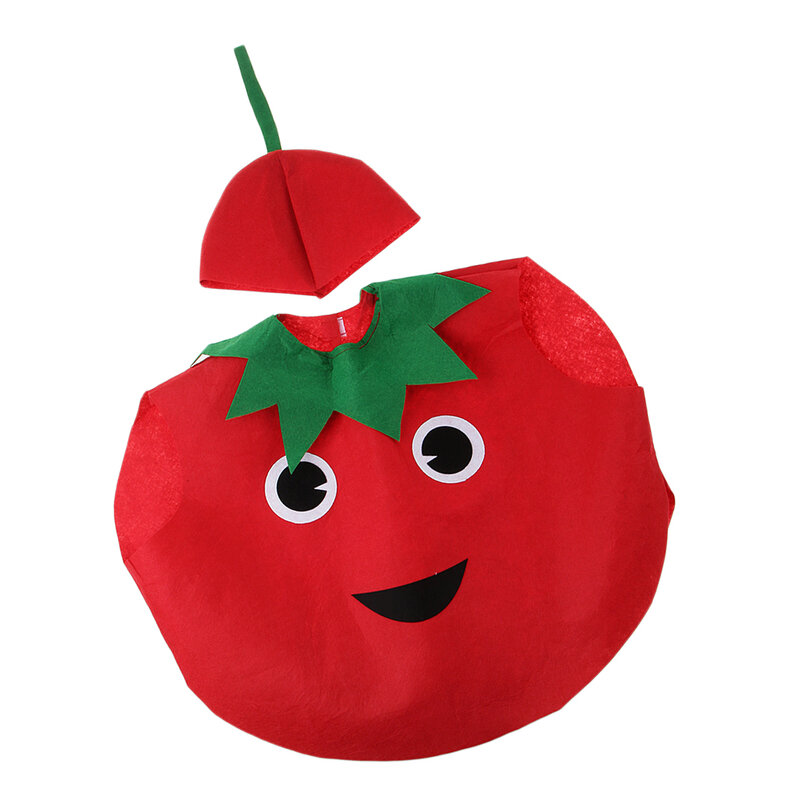 Costume de tomate en tissu non tissé pour enfants, tenue végétale mignonne, robe de paupières de fête, filles et garçons, 1 pièce